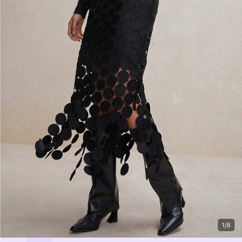 Black Midi Circle Appliqué Skirt